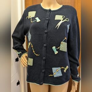Embroidered Sewing Themed Cardigan Size Medium